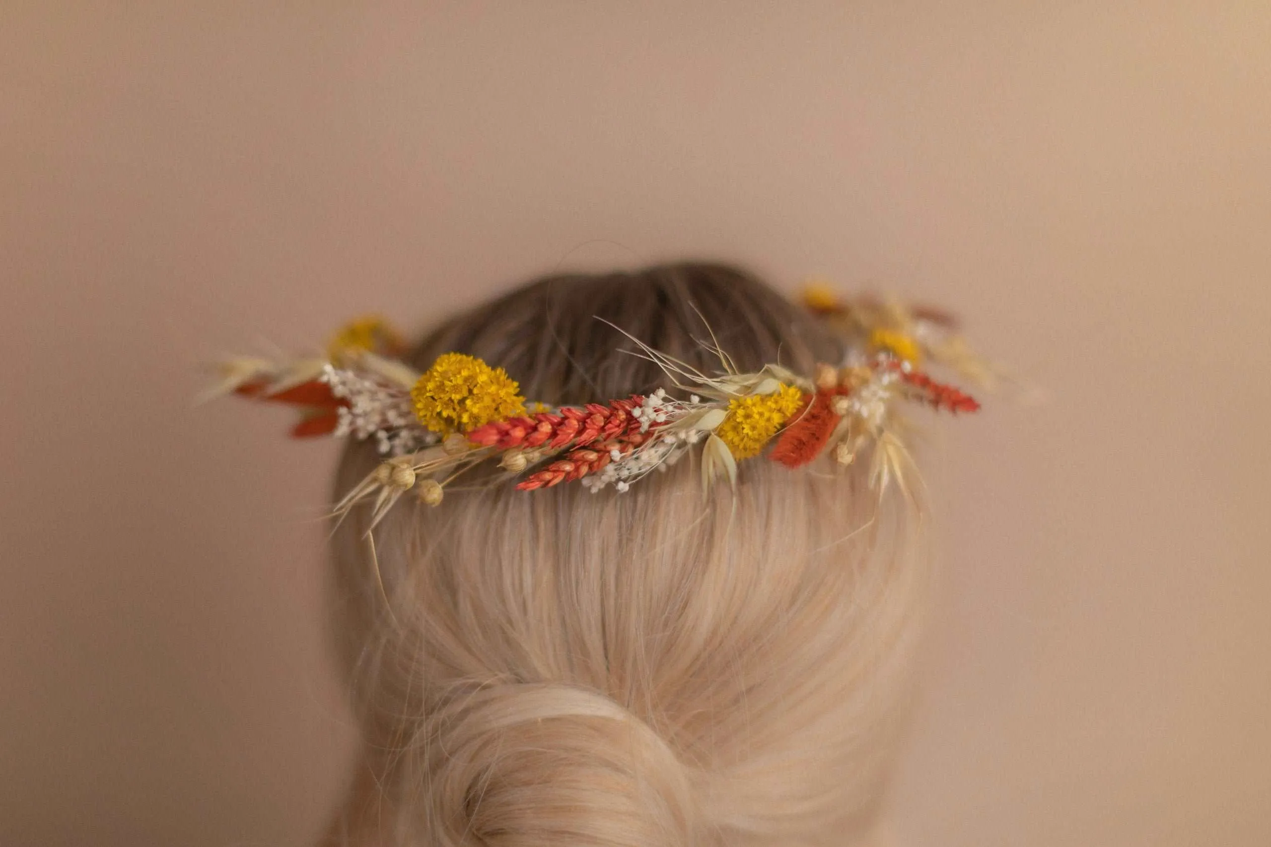 Burnt Orange & Yellow Hair Crown Wedding Boho Set / Wedding Dried Flowers