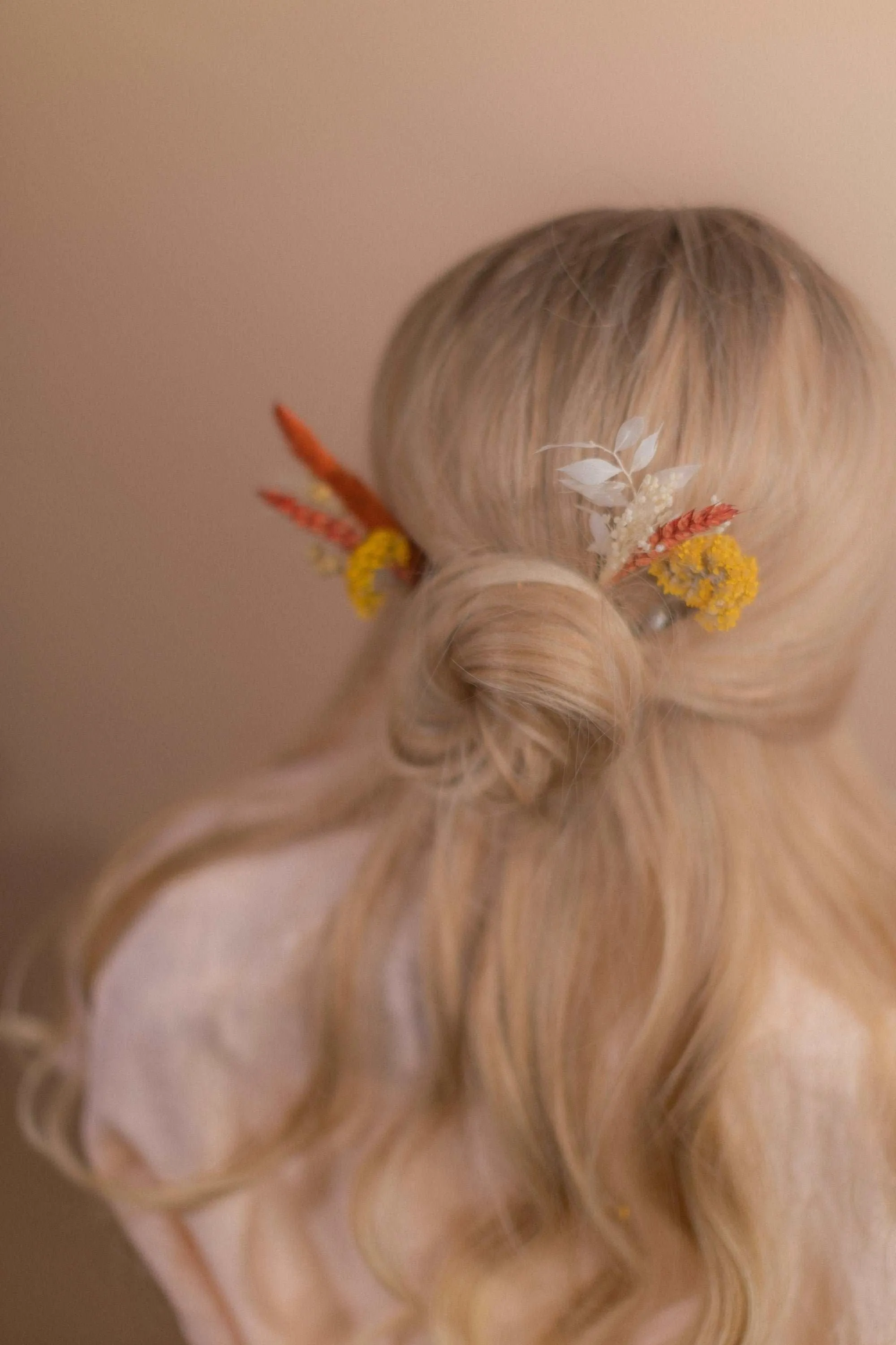 Burnt Orange & Yellow Hair Crown Wedding Boho Set / Wedding Dried Flowers