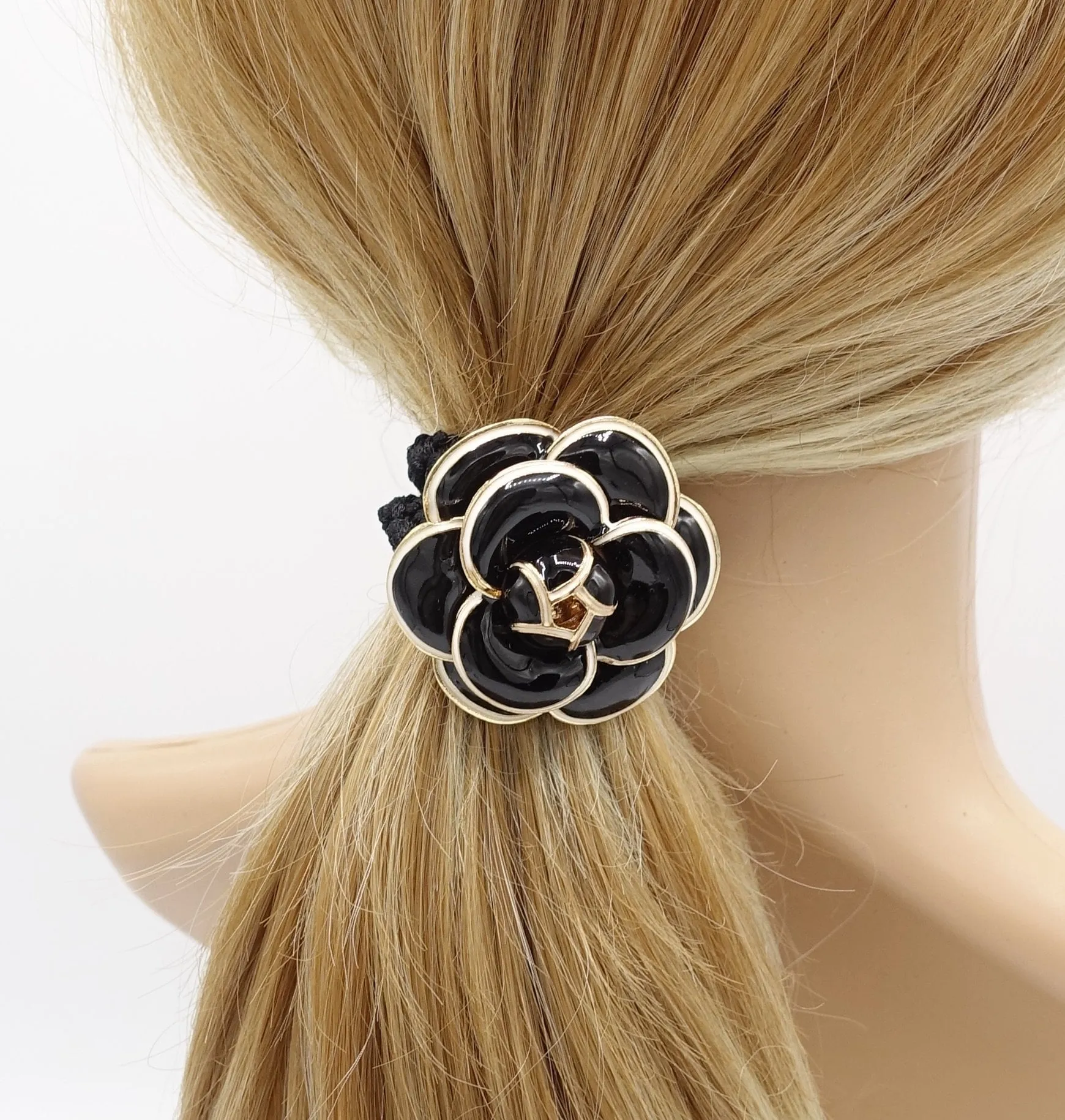 camellia hair elastic, flower ponytail holder, camelia ponytail holder for women