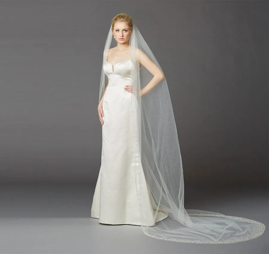 Cathedral Ivory Bridal Veil with Pearl Beaded Edging