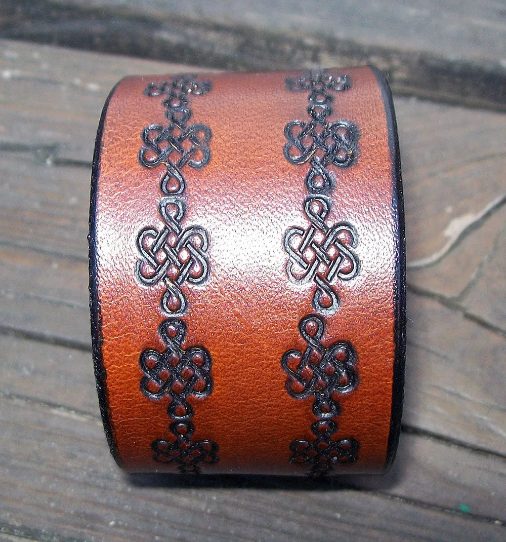 Celtic Knot Leather Snap Wristbands | 1.5" Wide