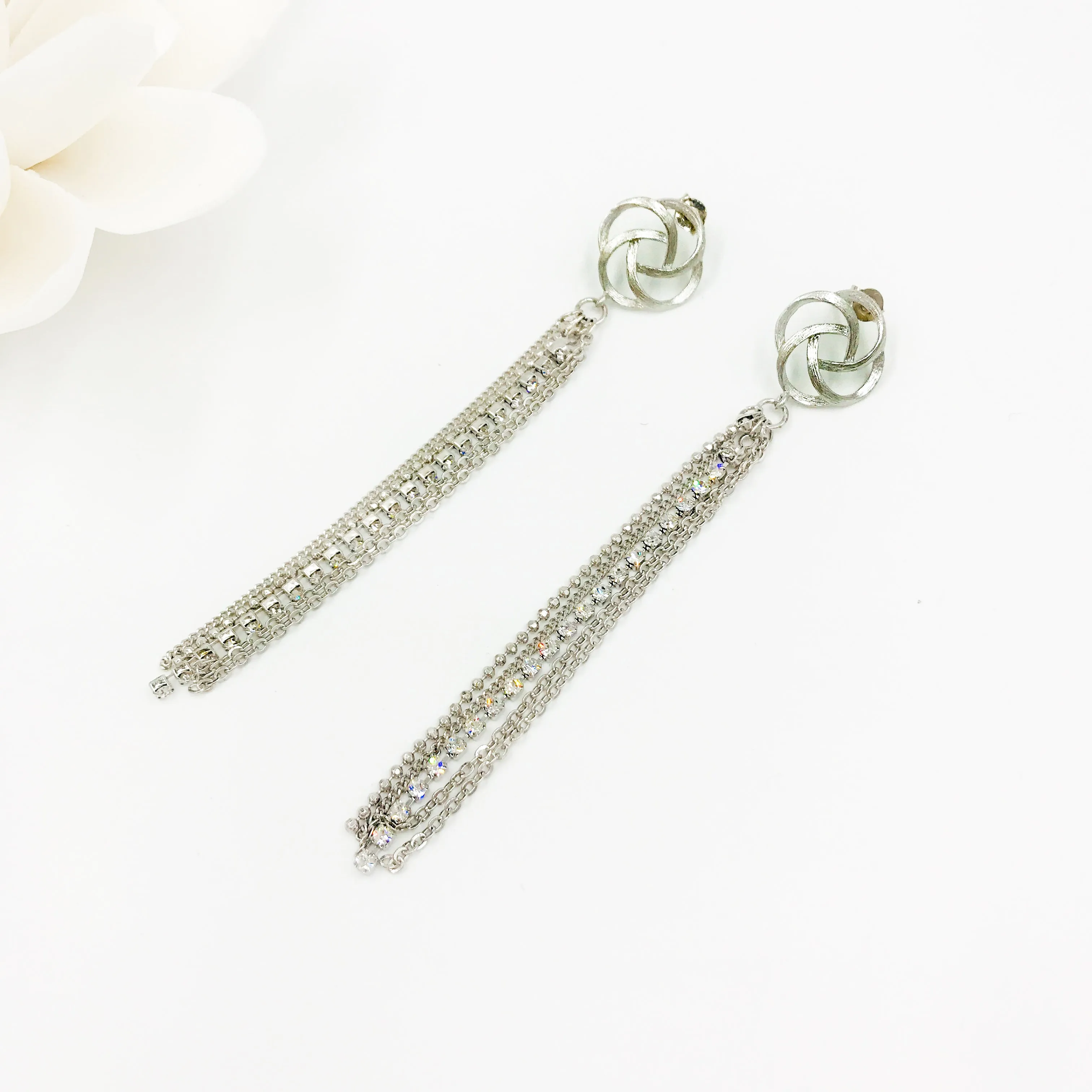 Chinese Knot Tassel Earrings Silver