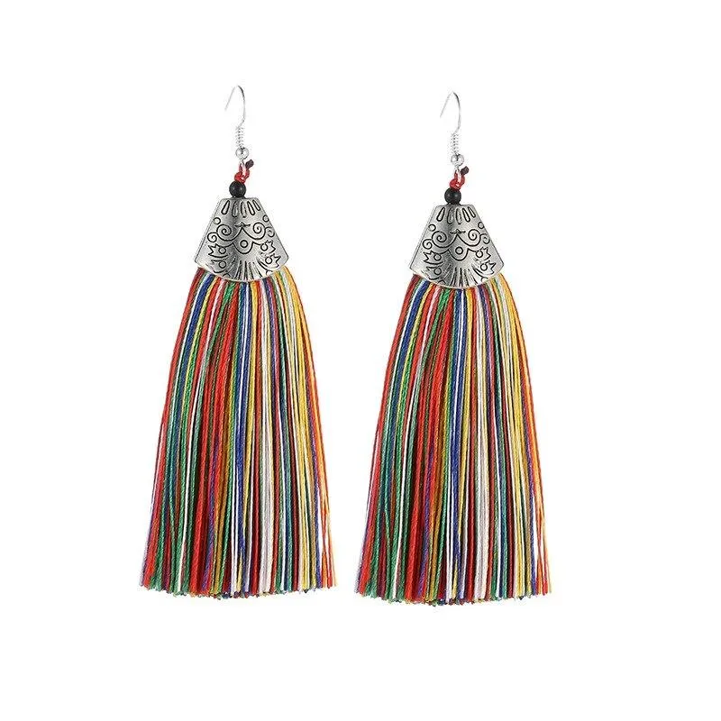 Colorful Bohemian Trend Leaf Tassel Drop Earrings