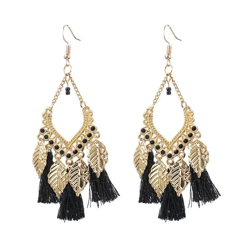 Colorful Bohemian Trend Leaf Tassel Drop Earrings