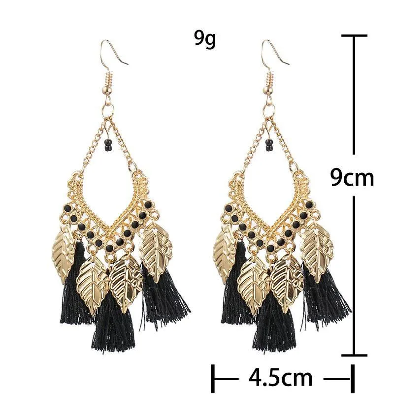 Colorful Bohemian Trend Leaf Tassel Drop Earrings