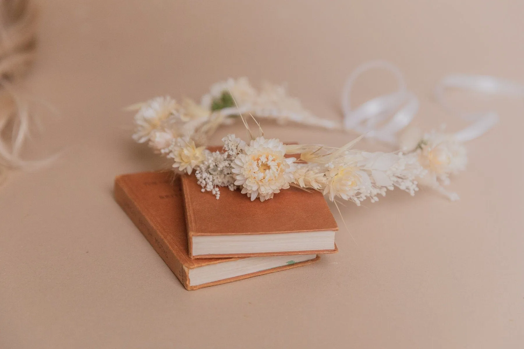 Cream Straw Flowers and Statice Crown / Broom Bloom Dried Grasses Crown / Dried Flower Crown / Boho Bridal Crown