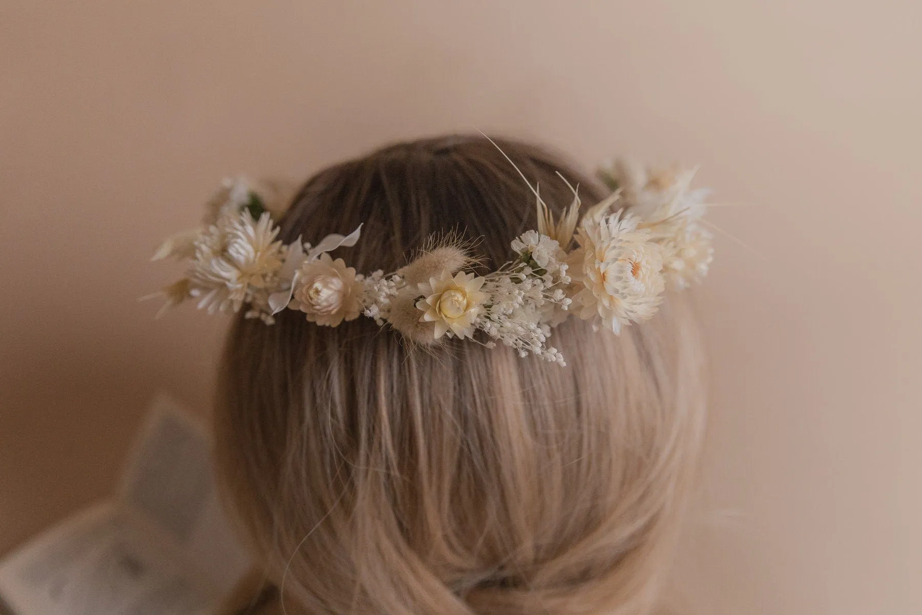 Cream Straw Flowers and Statice Crown / Broom Bloom Dried Grasses Crown / Dried Flower Crown / Boho Bridal Crown