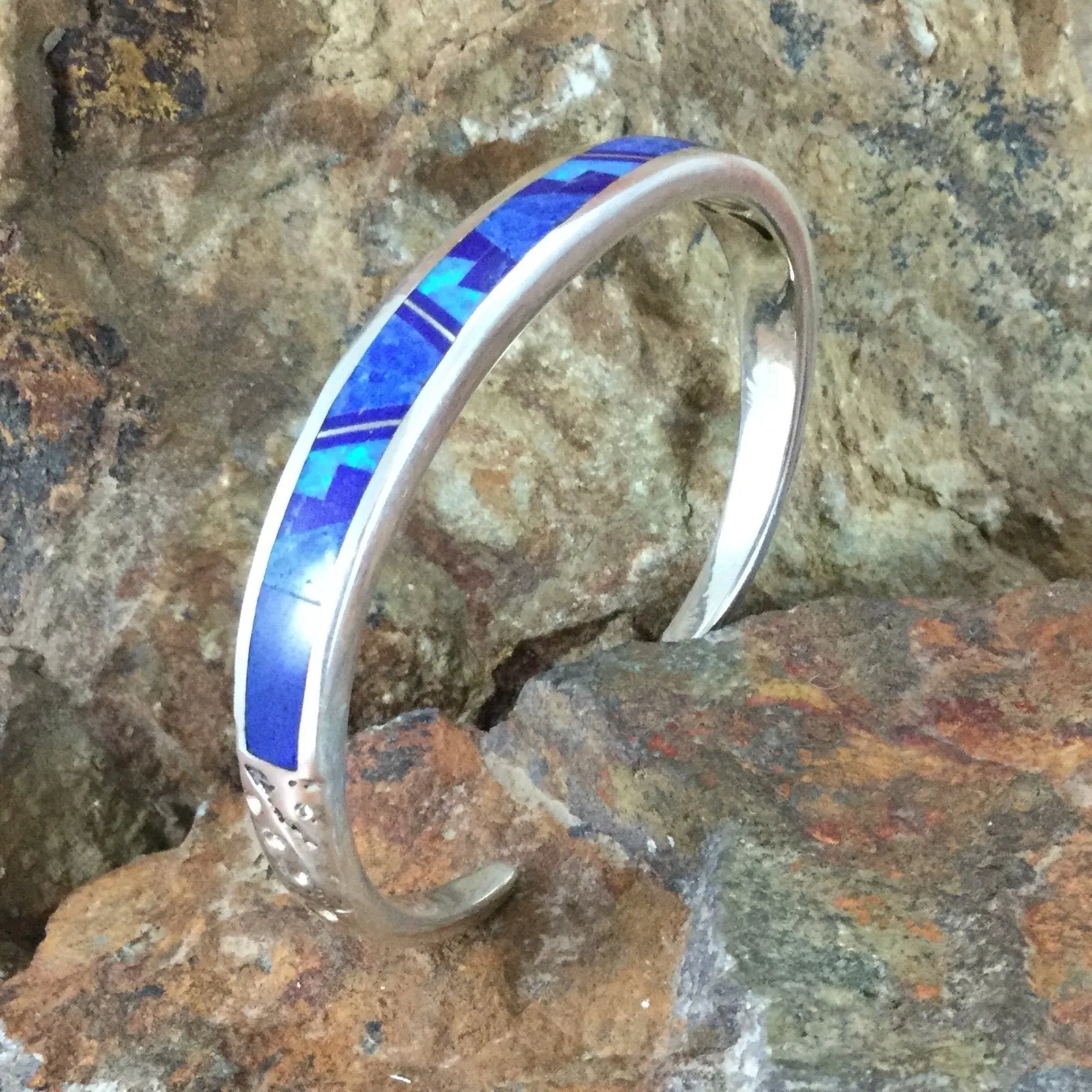 David Rosales Blue Sky Fancy Inlaid Sterling Silver Bracelet