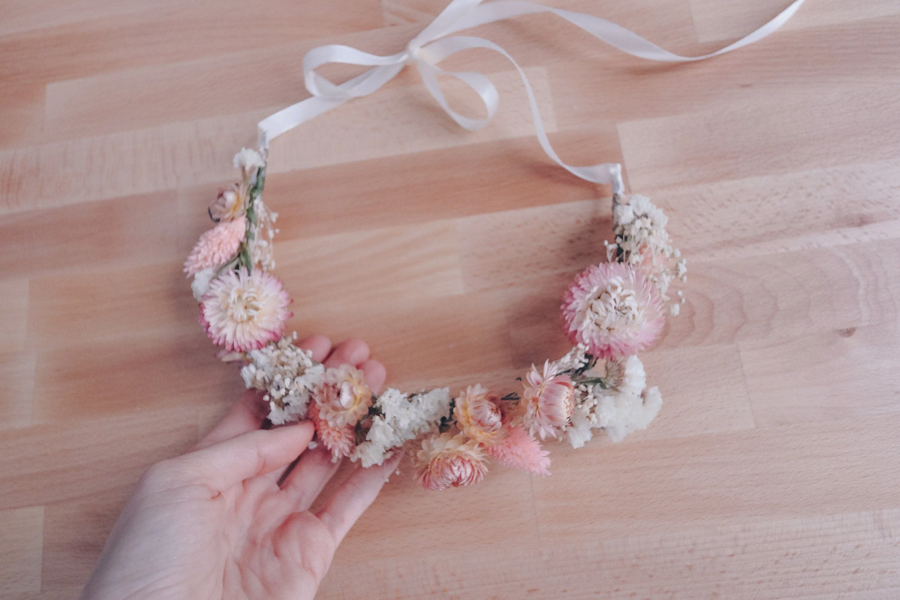 Dried Flower Crown , Blush Pink Cream Real Dried Flower Crown, Boho Flower Crown