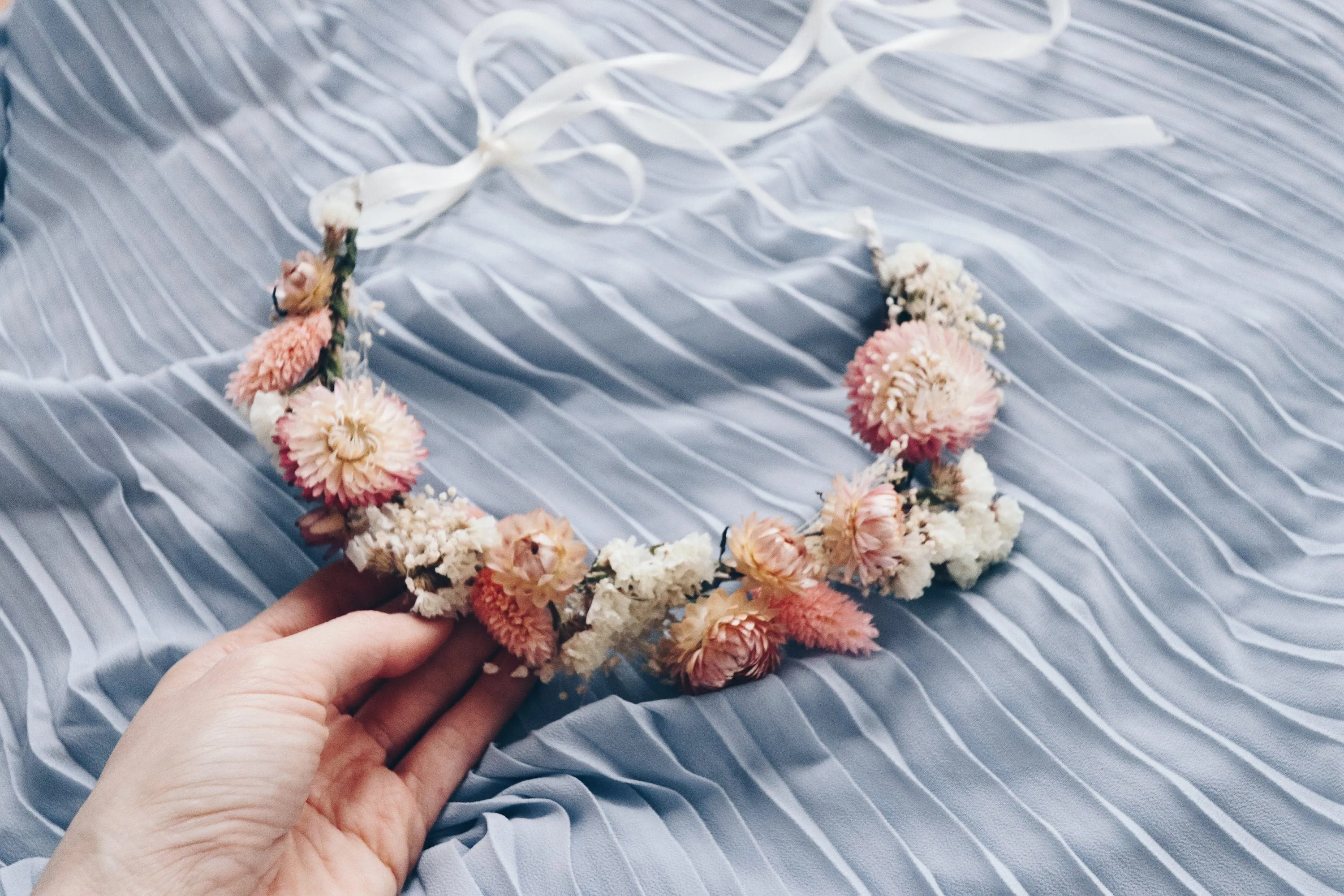 Dried Flower Crown , Blush Pink Cream Real Dried Flower Crown, Boho Flower Crown