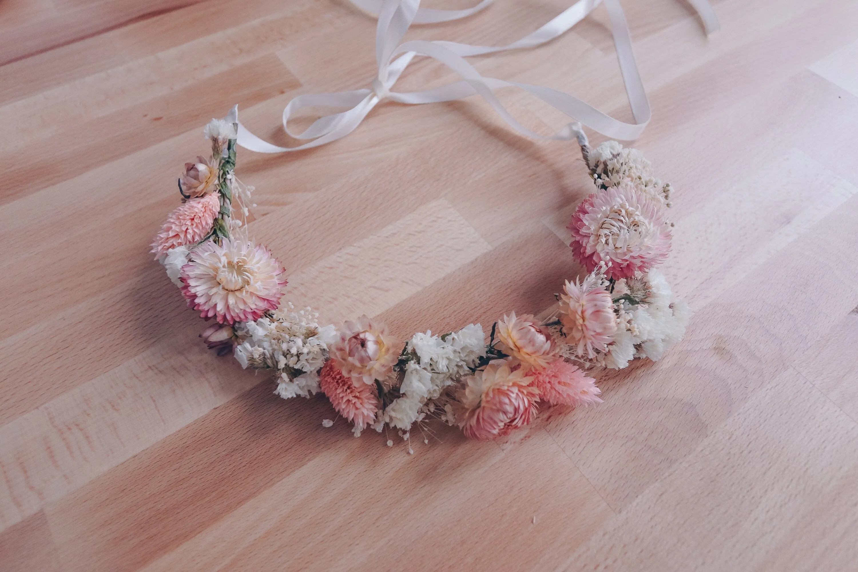 Dried Flower Crown , Blush Pink Cream Real Dried Flower Crown, Boho Flower Crown