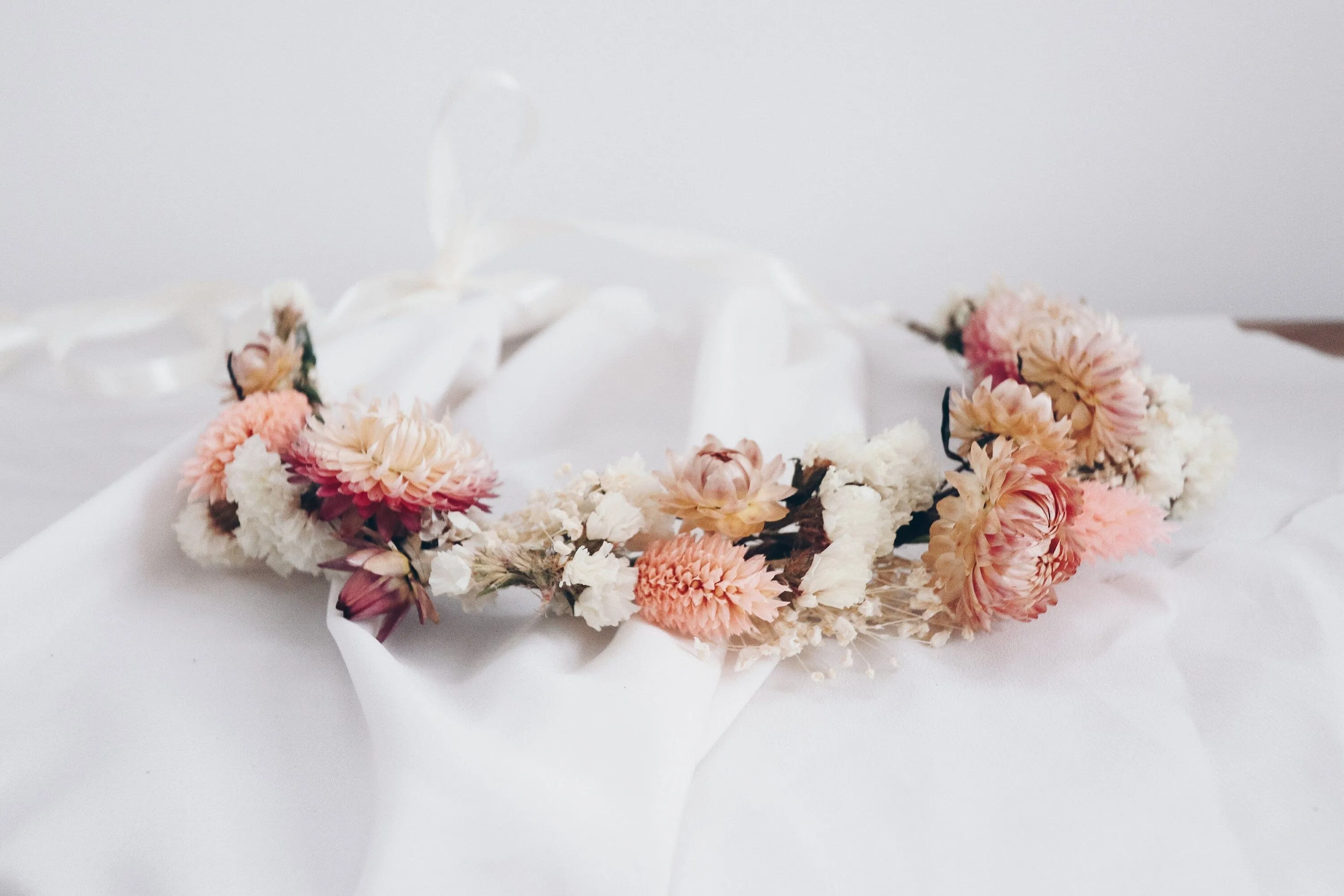 Dried Flower Crown , Blush Pink Cream Real Dried Flower Crown, Boho Flower Crown