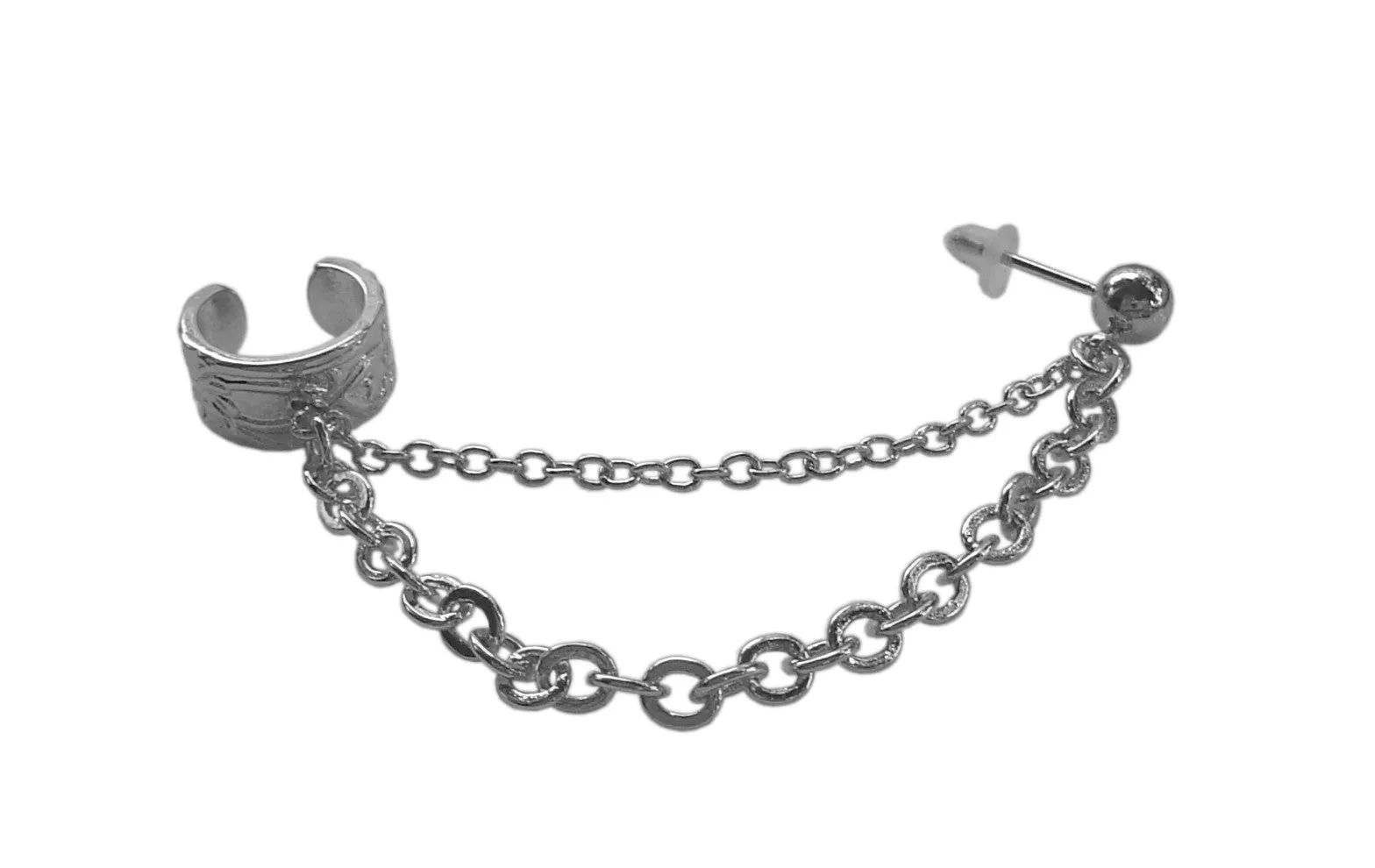 Ear Cuff with Chain to Earring - Silver