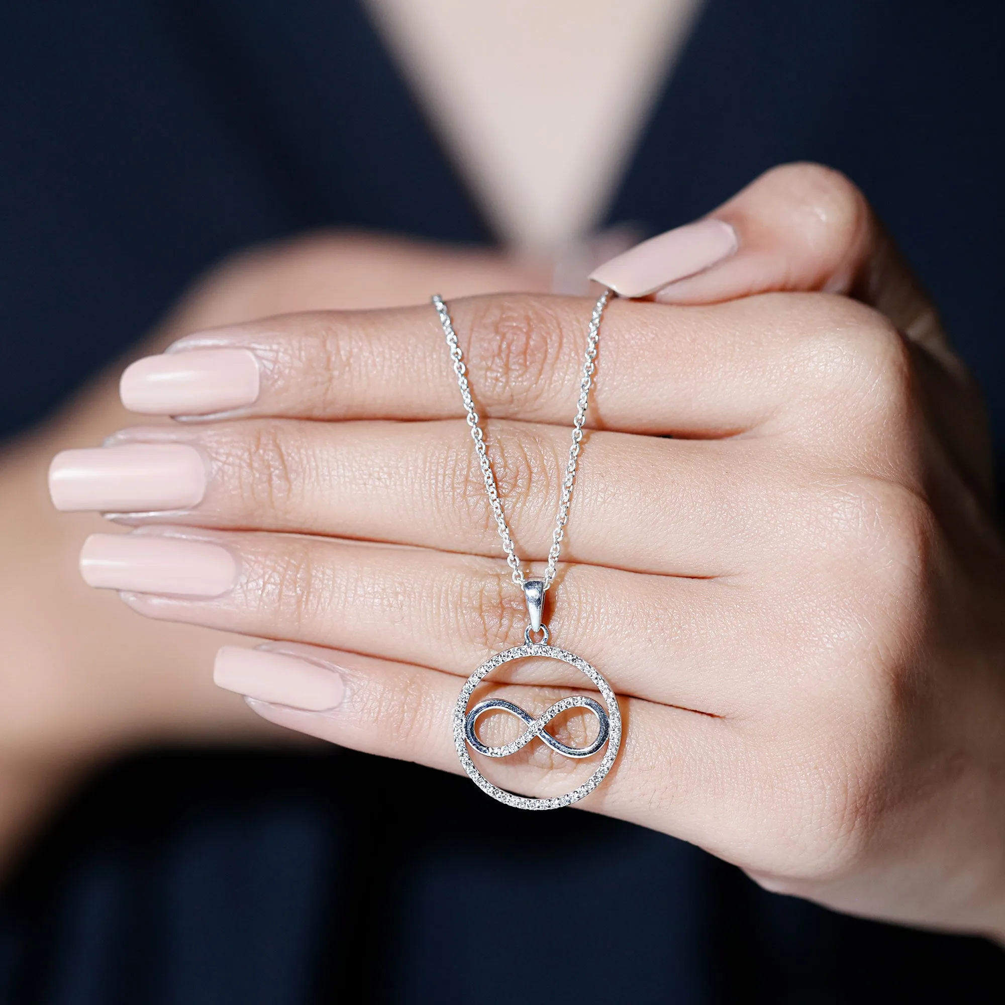 Eternity Circle and Infinity Pendant Necklace with Diamonds For Women