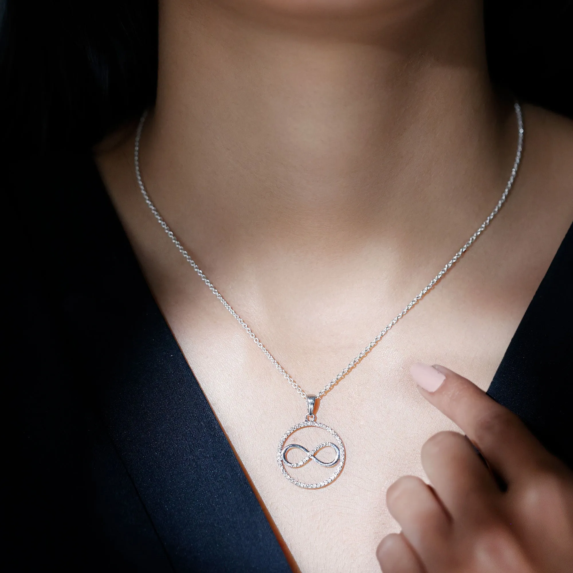 Eternity Circle and Infinity Pendant Necklace with Diamonds For Women