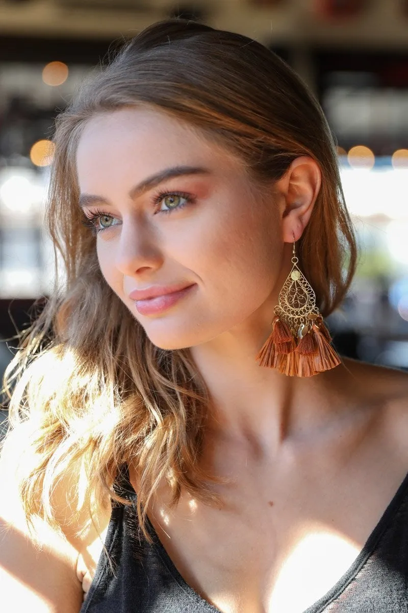 Filigree Raffia Tassel Earrings