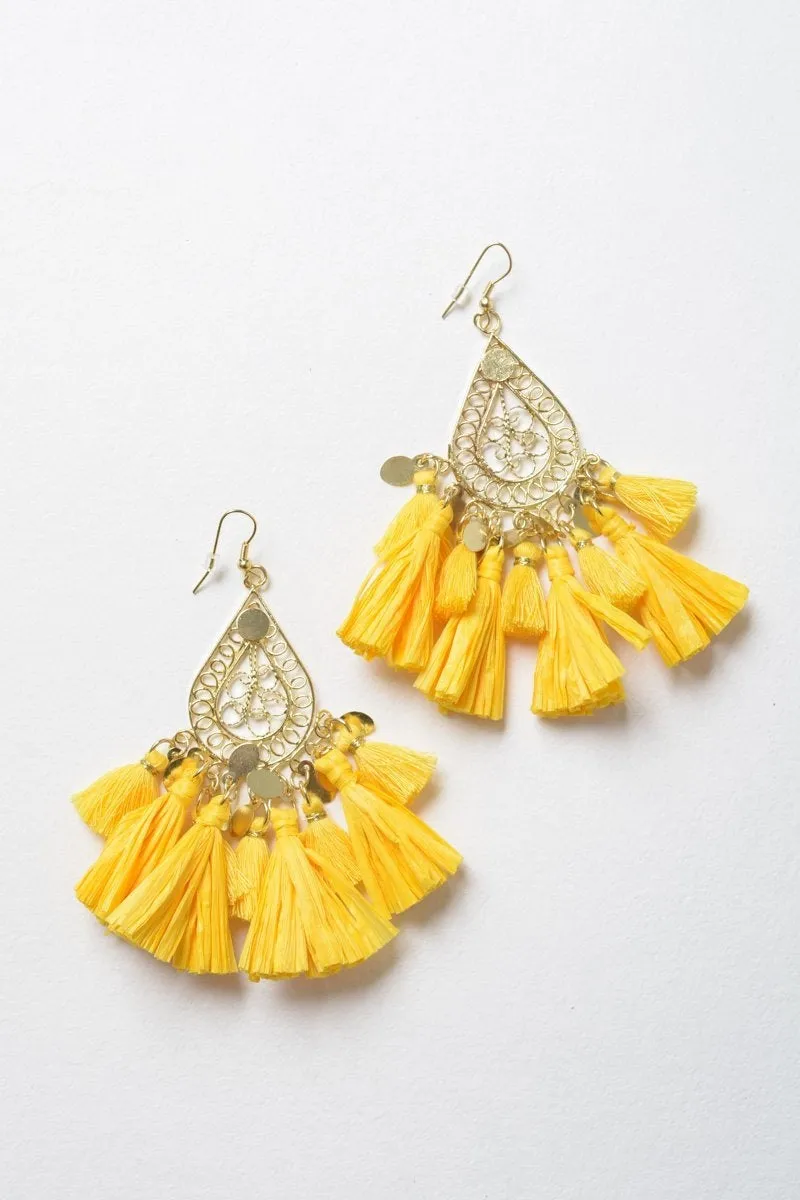 Filigree Raffia Tassel Earrings