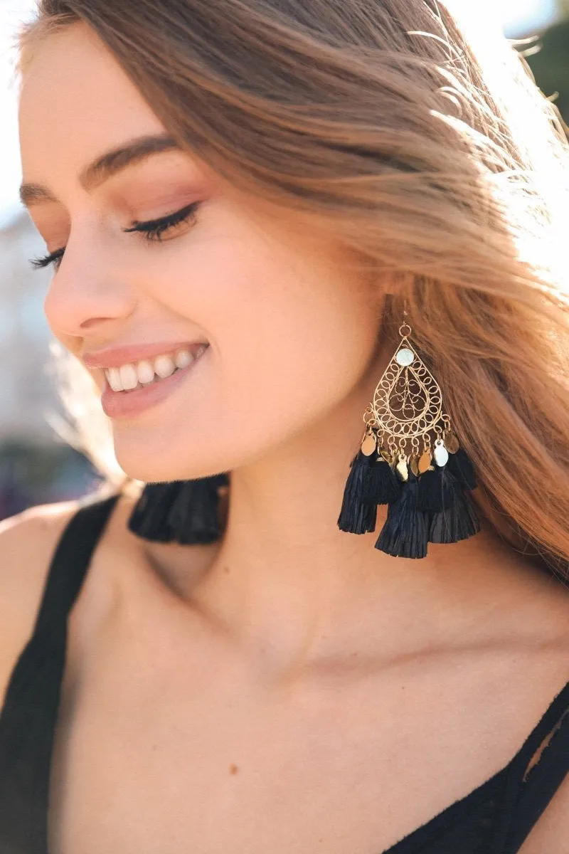 Filigree Raffia Tassel Earrings