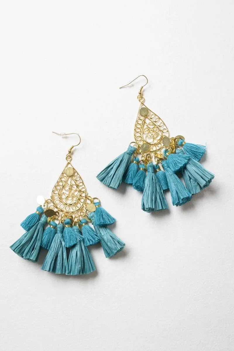 Filigree Raffia Tassel Earrings