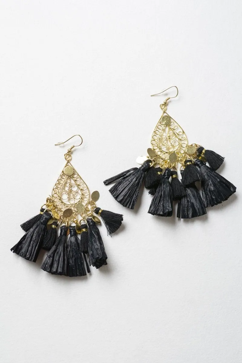 Filigree Raffia Tassel Earrings