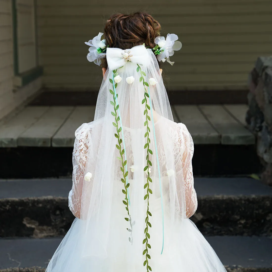 Floral Crown Veil - White