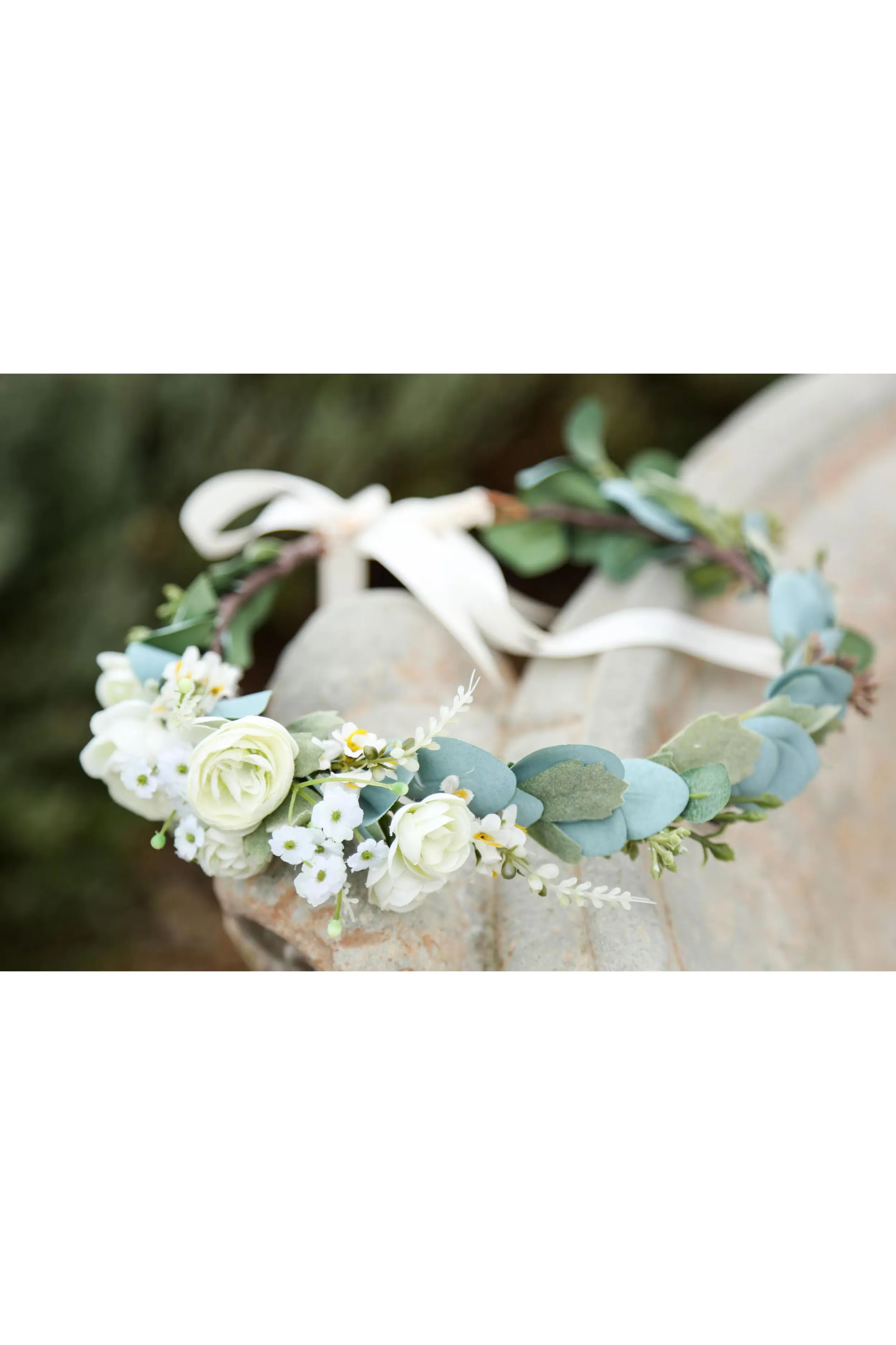 Flower Crown - White Flowers With Sage and Eucalyptus