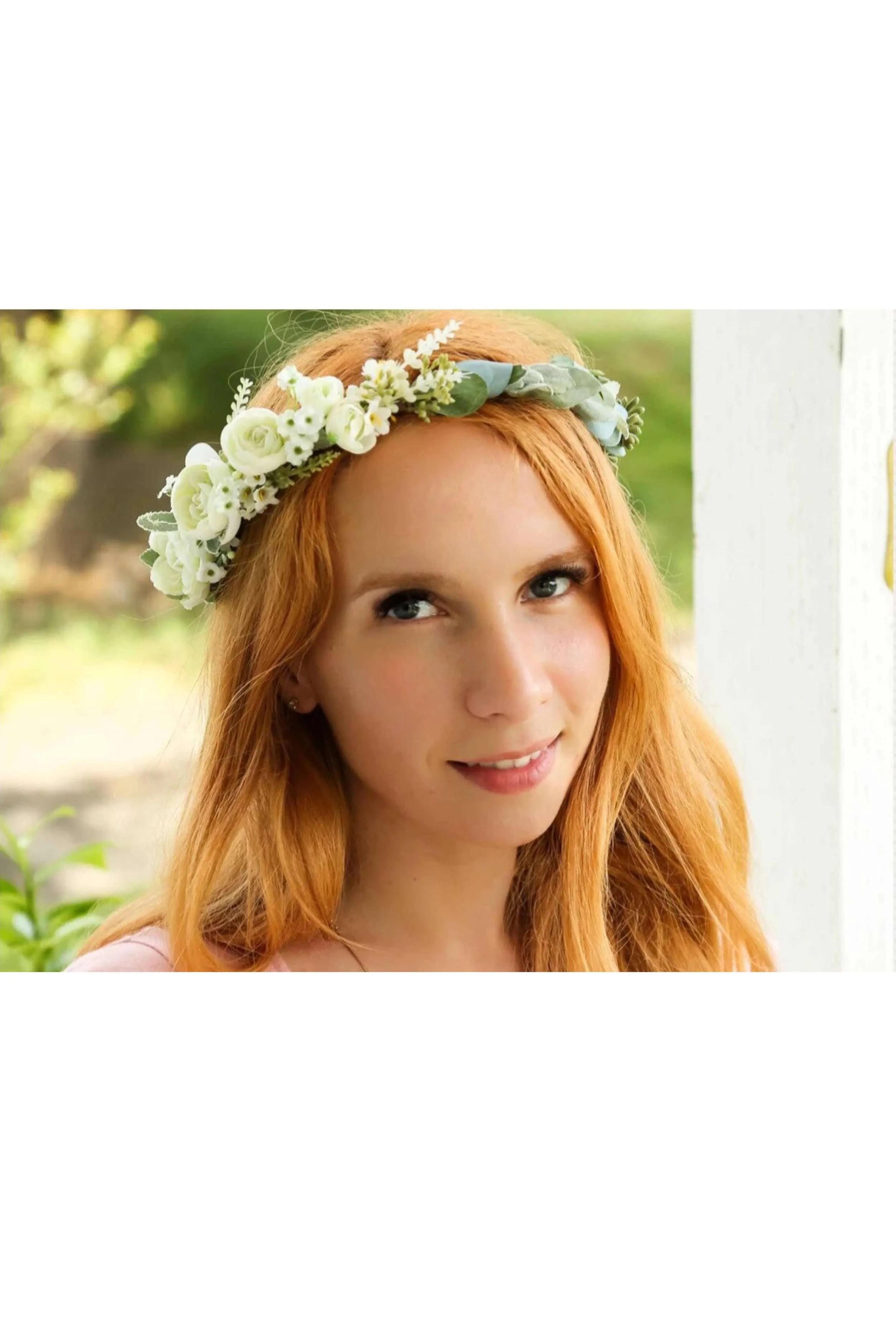 Flower Crown - White Flowers With Sage and Eucalyptus