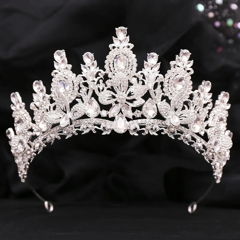 Flower Crystal Crown Tiara Vintage Party Hair Accessory