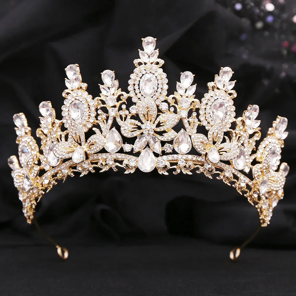 Flower Crystal Crown Tiara Vintage Party Hair Accessory