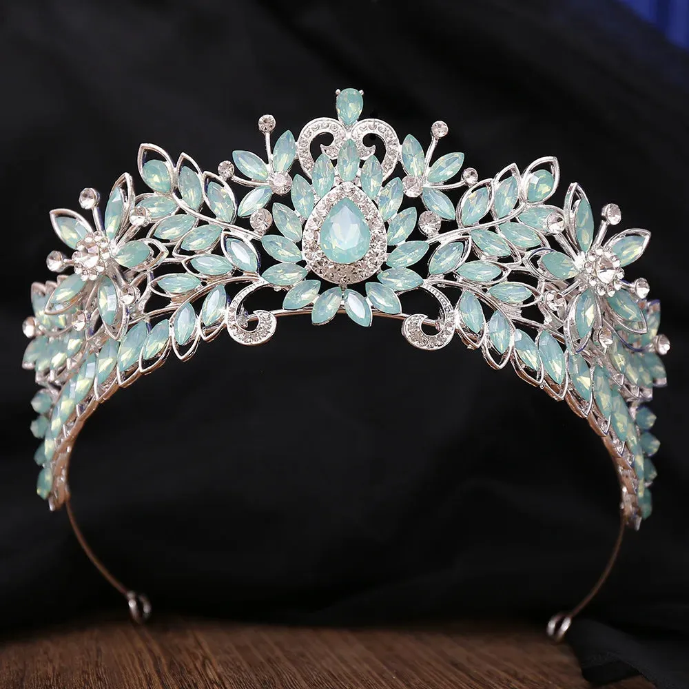 Flower Crystal Drop AB Bridal Crown Hair Accessorie