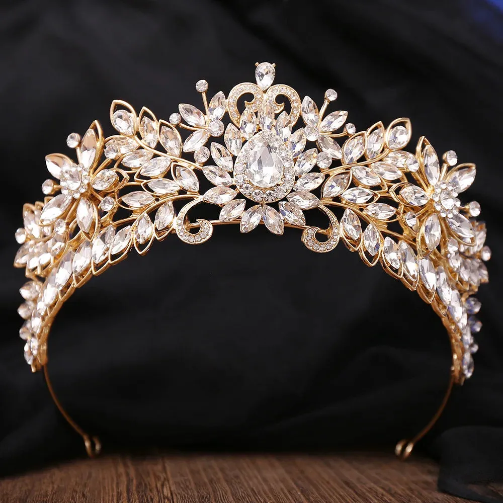 Flower Crystal Drop AB Bridal Crown Hair Accessorie