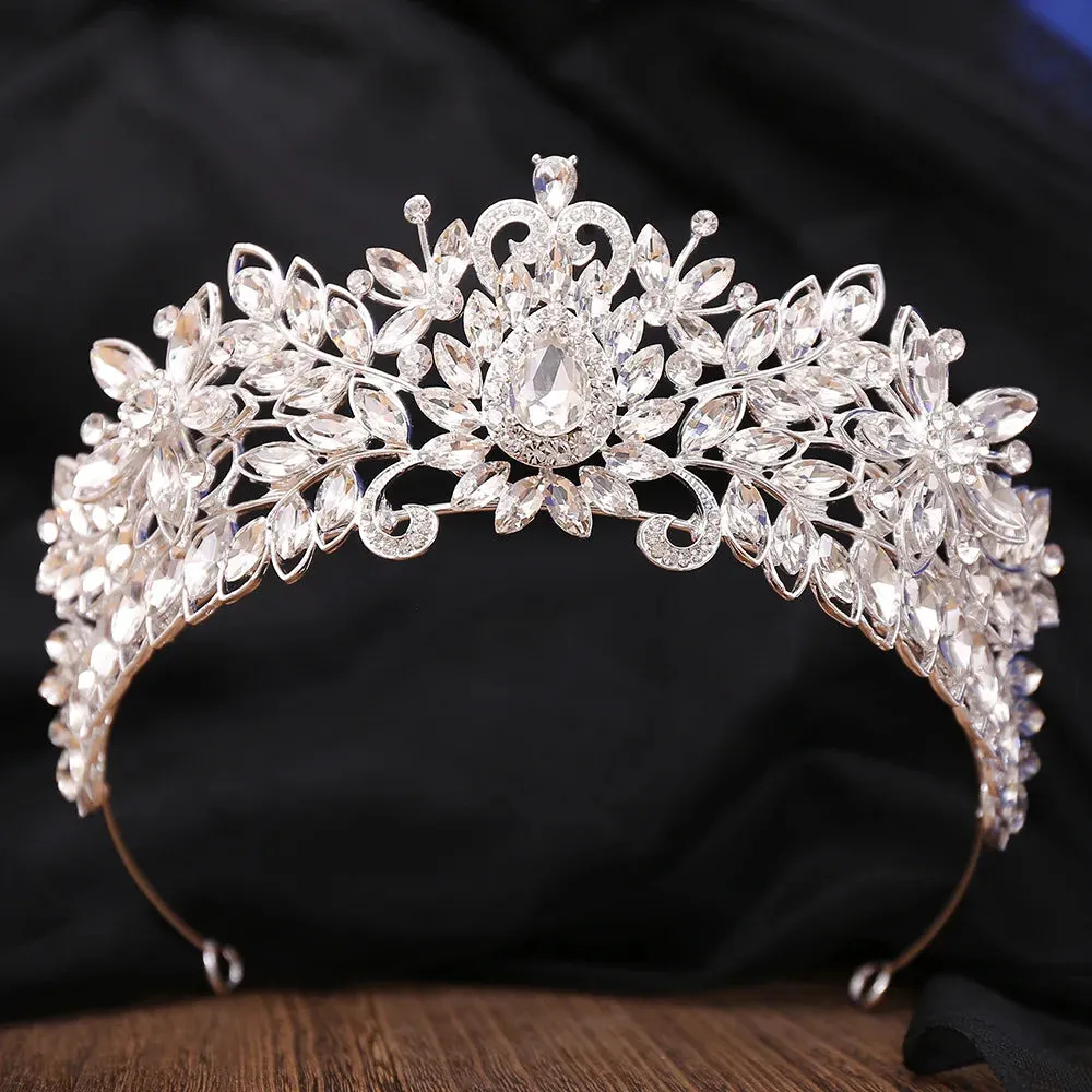 Flower Crystal Drop AB Bridal Crown Hair Accessorie