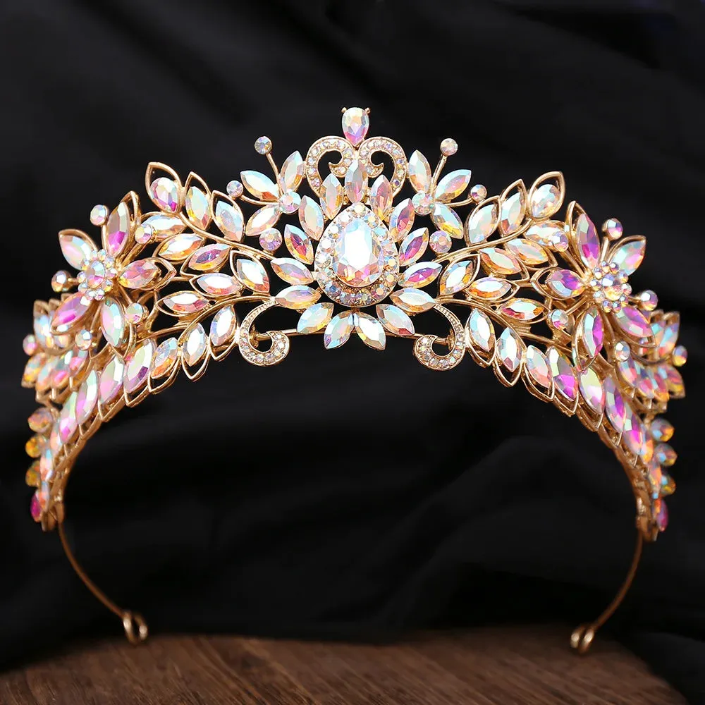 Flower Crystal Drop AB Bridal Crown Hair Accessorie