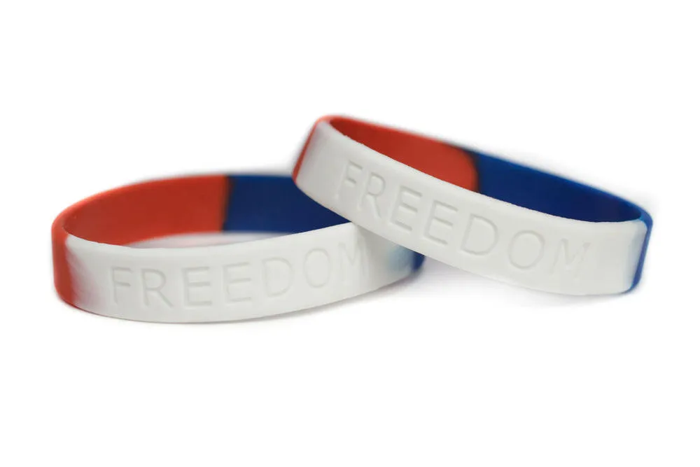 FREEDOM Rubber Bracelet Wristband – Red, White & Blue – Youth 7"