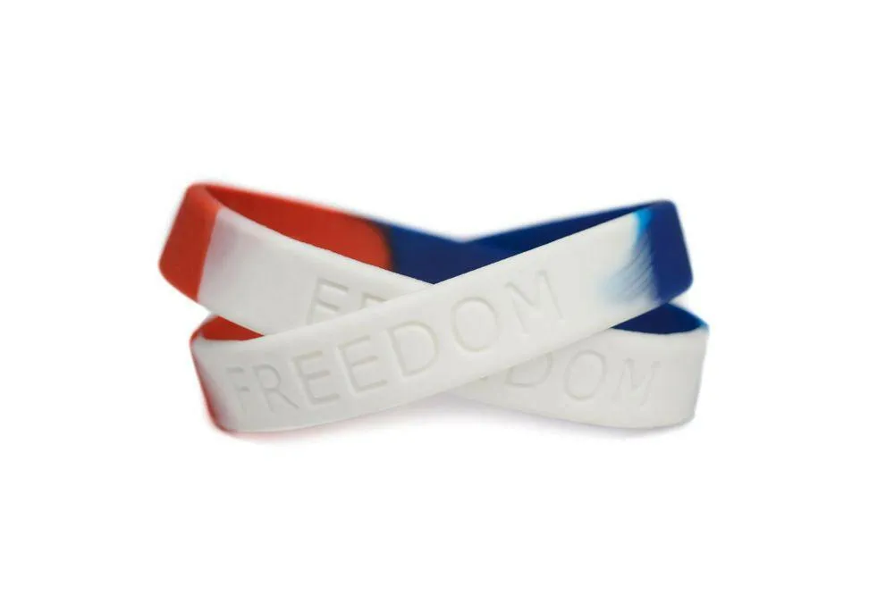 FREEDOM Rubber Bracelet Wristband – Red, White & Blue – Youth 7"