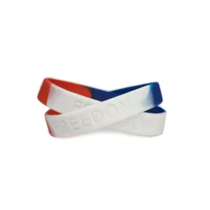 FREEDOM Rubber Bracelet Wristband – Red, White & Blue – Youth 7"