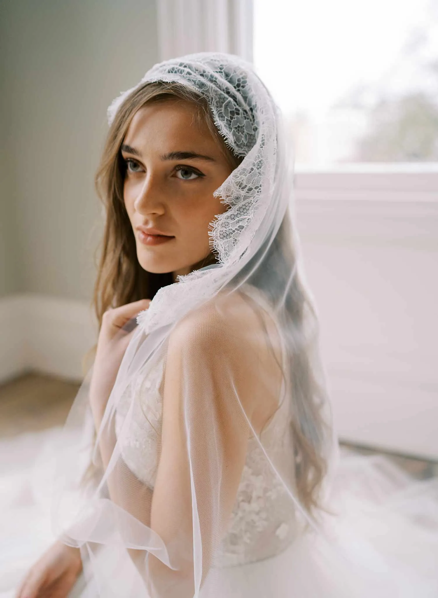 French lace mantilla veil headband - Style #2473