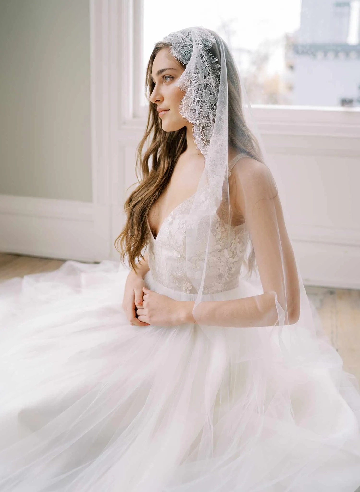 French lace mantilla veil headband - Style #2473