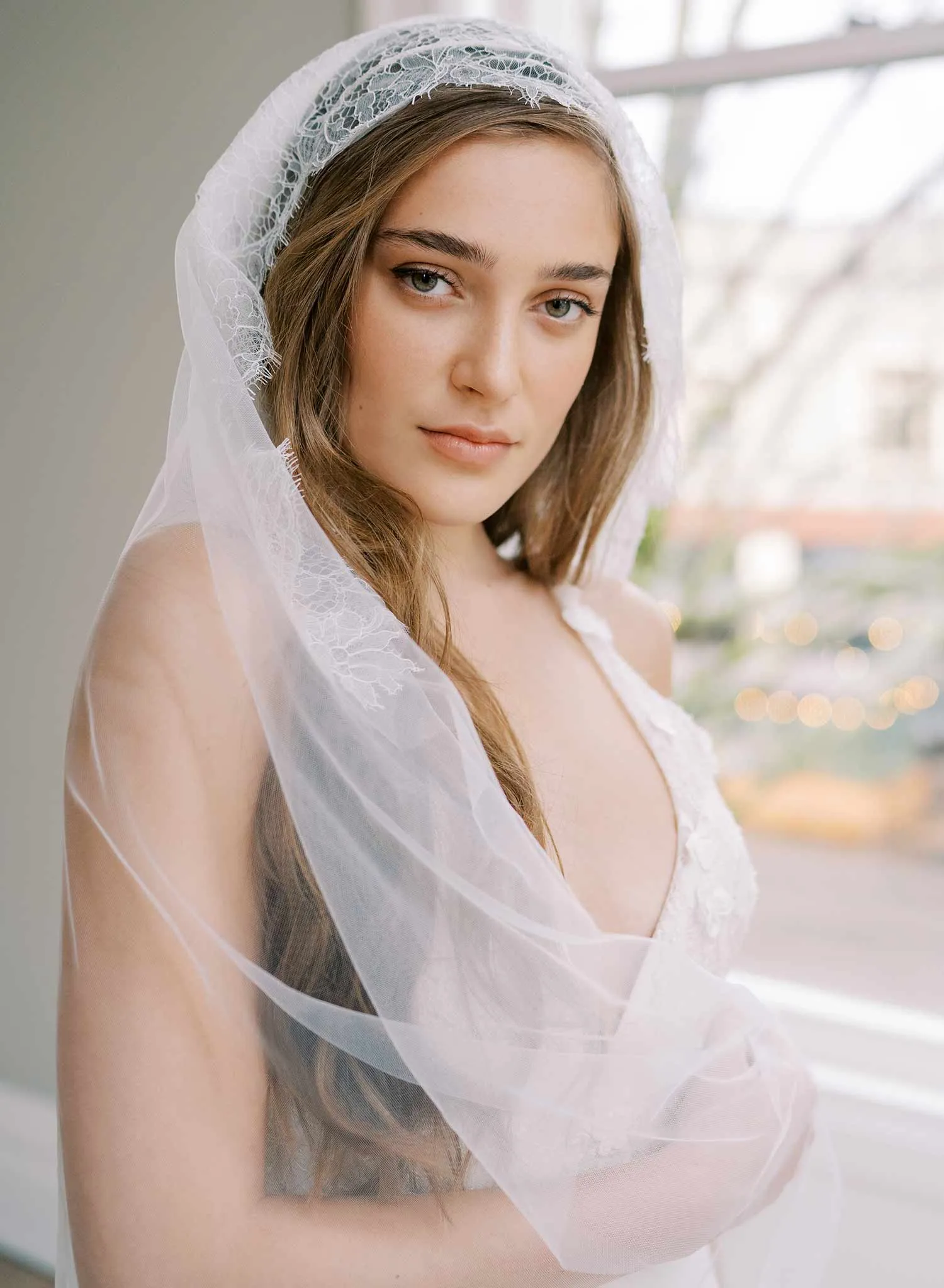 French lace mantilla veil headband - Style #2473