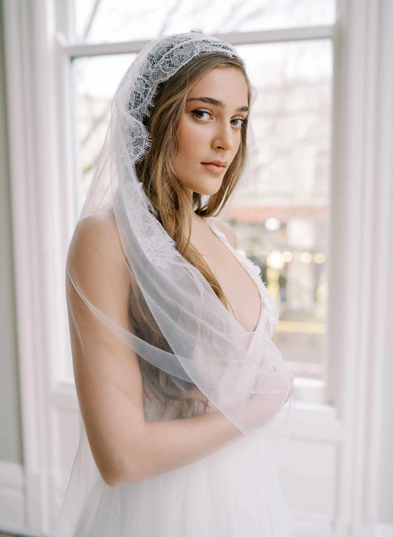 French lace mantilla veil headband - Style #2473