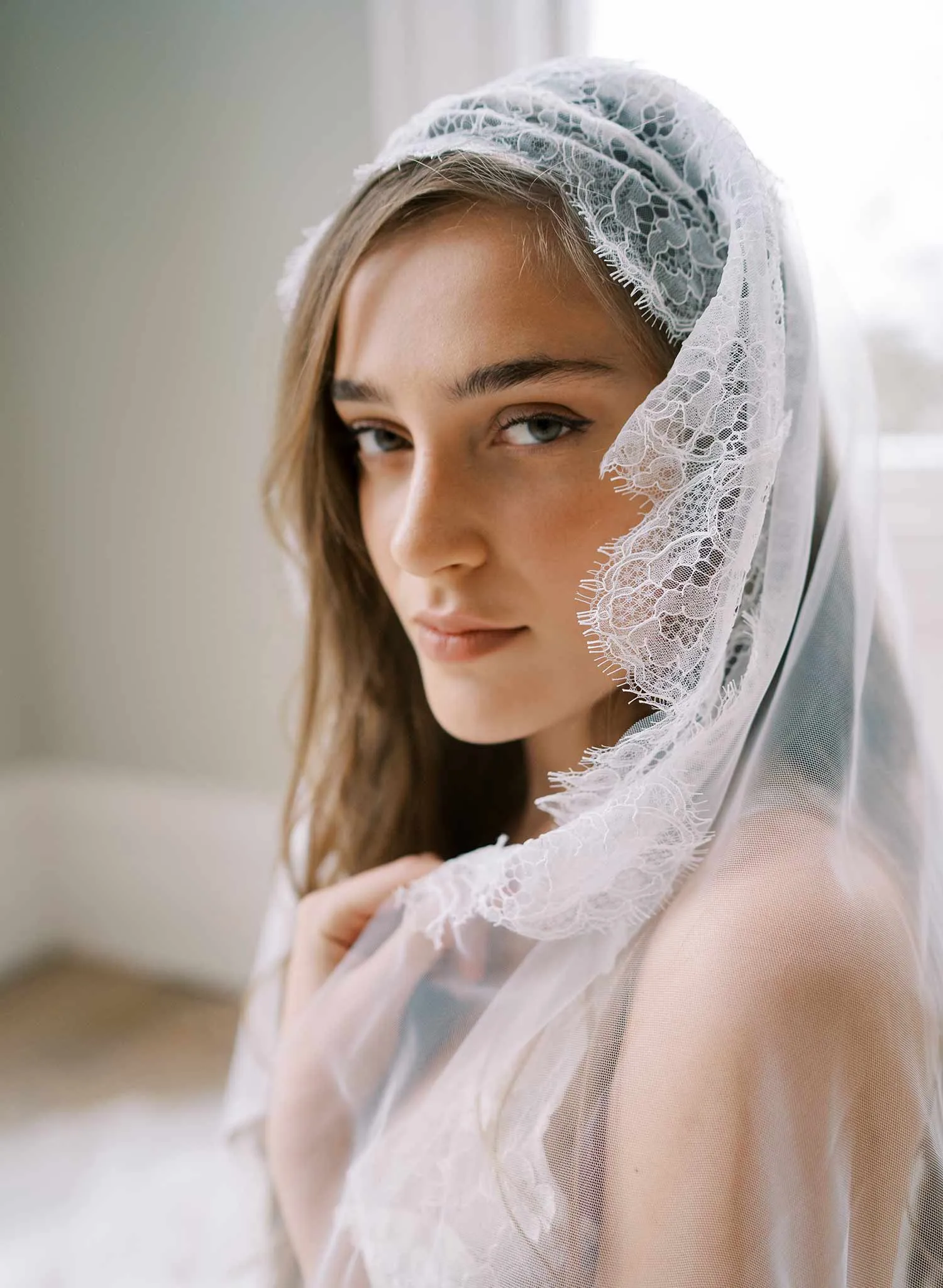 French lace mantilla veil headband - Style #2473