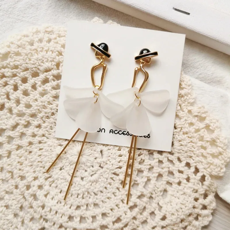 Girl Shaped Flower Petals Long Tassel Drop Earrings