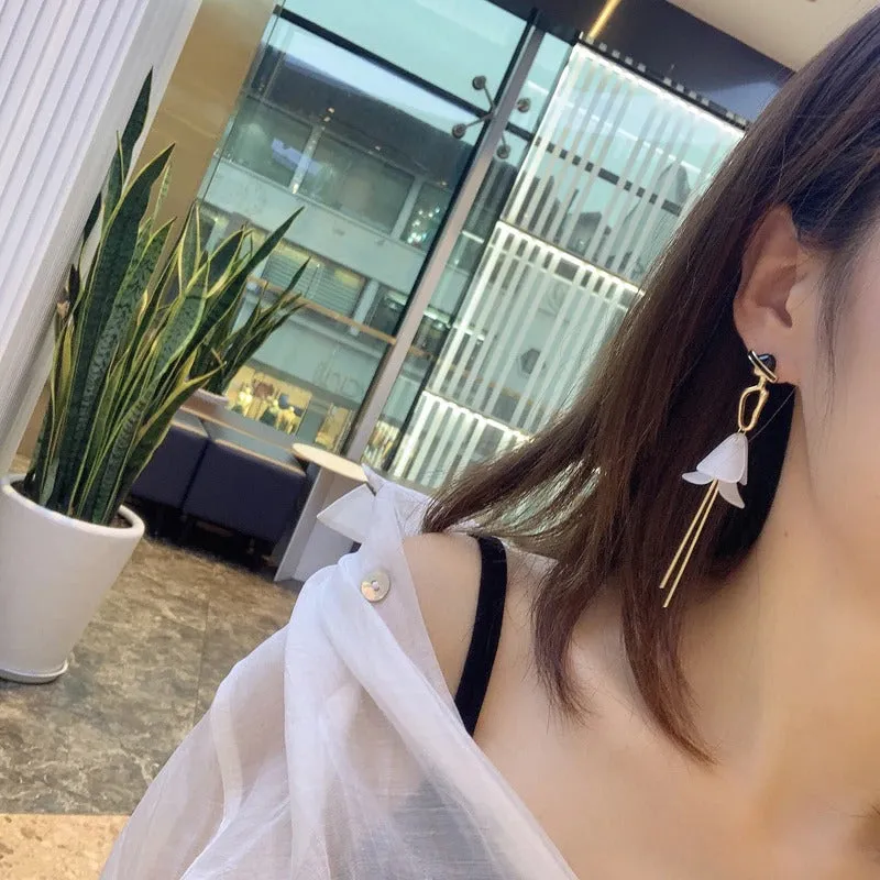 Girl Shaped Flower Petals Long Tassel Drop Earrings