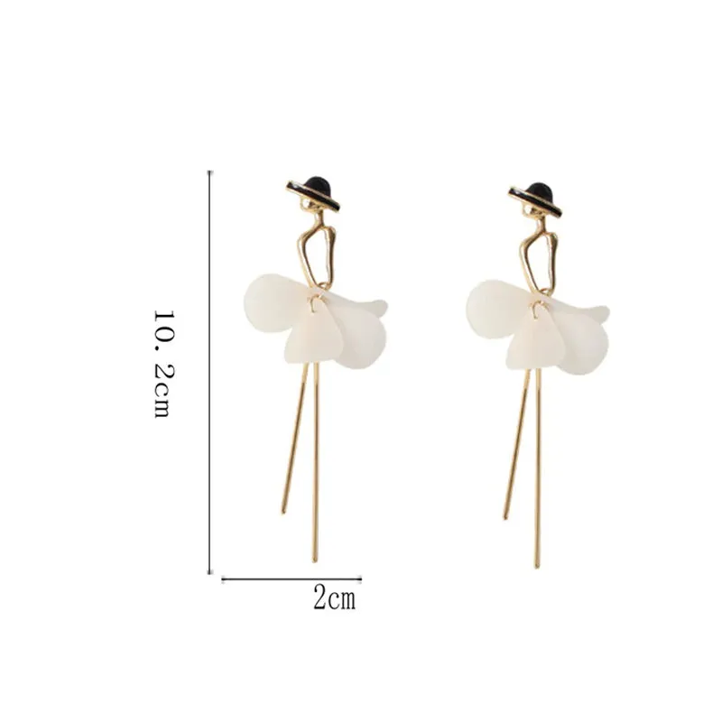 Girl Shaped Flower Petals Long Tassel Drop Earrings