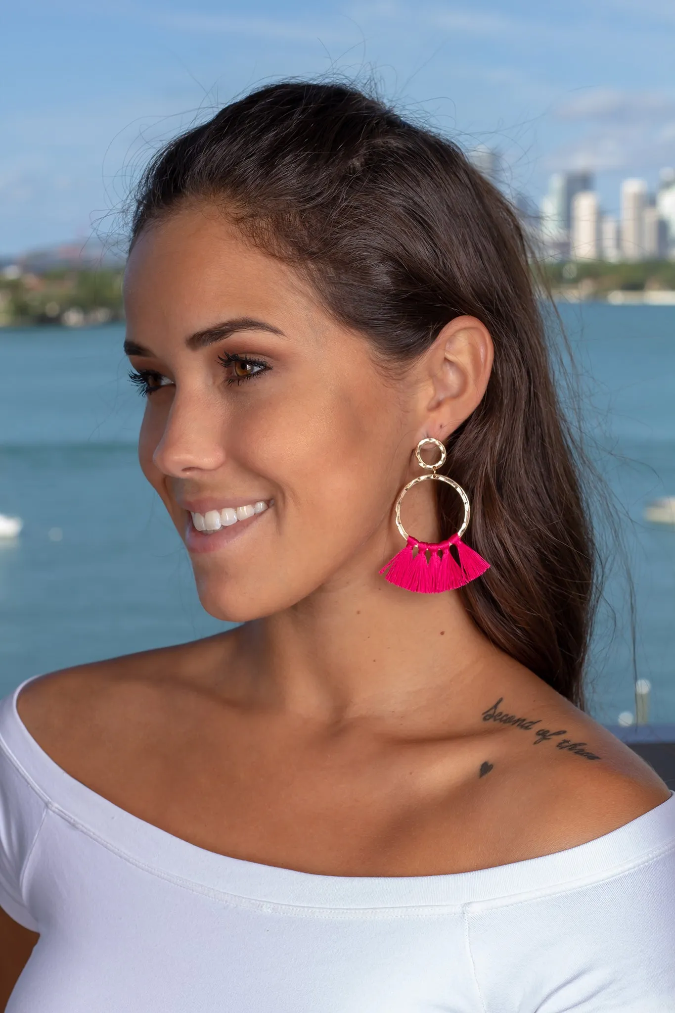 Gold and Fuchsia Tassel Earrings