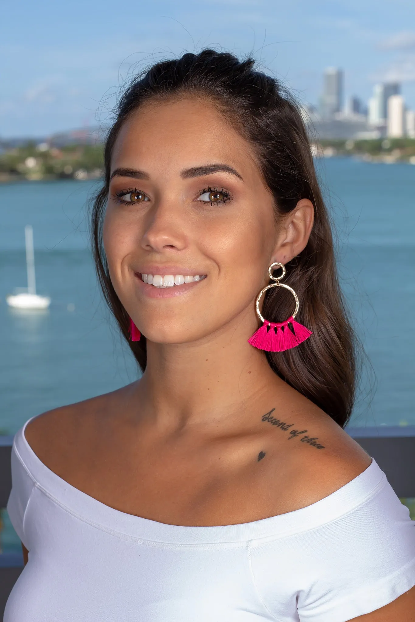 Gold and Fuchsia Tassel Earrings