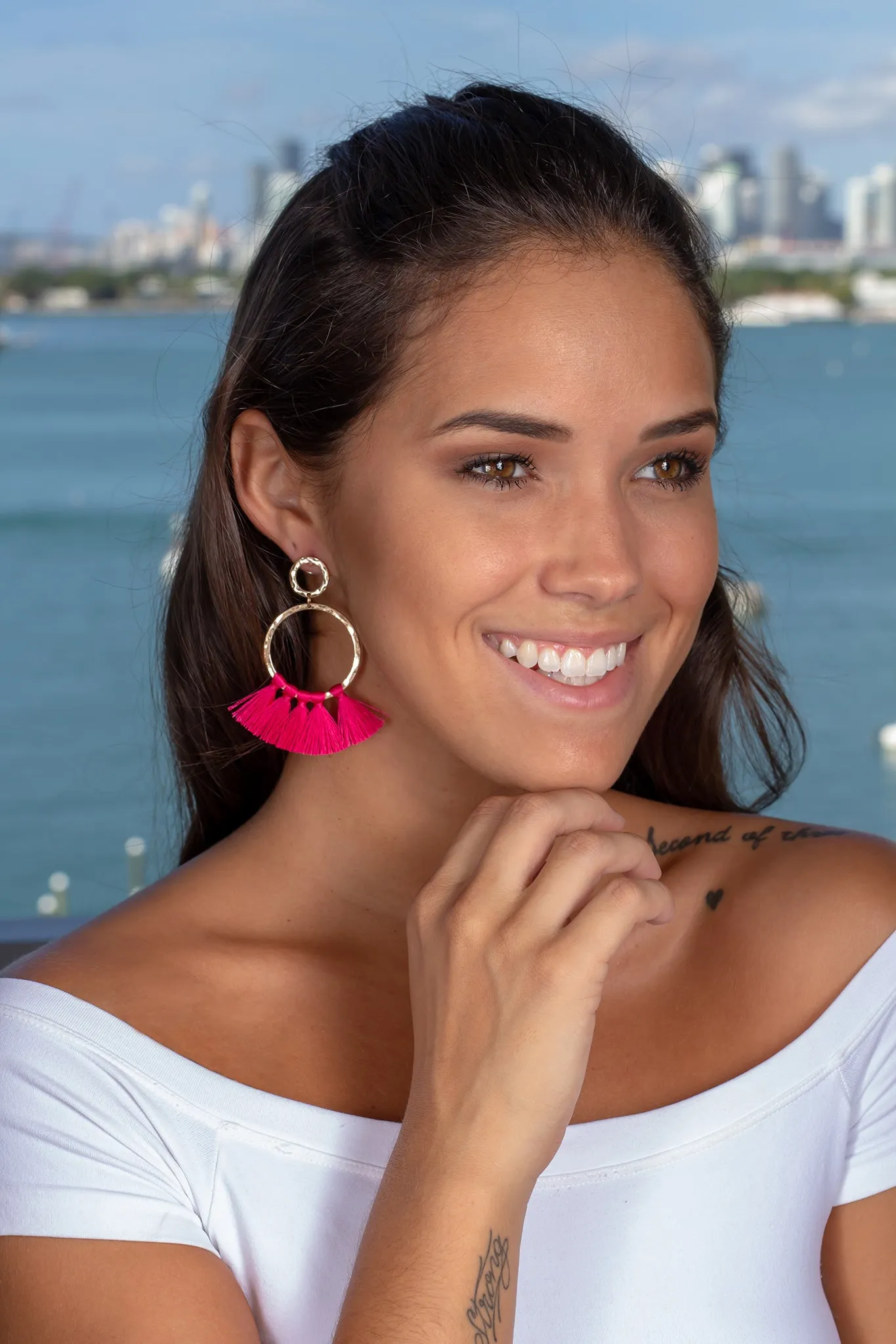 Gold and Fuchsia Tassel Earrings