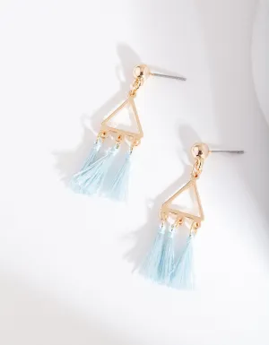 Gold Blue Tassel Earring