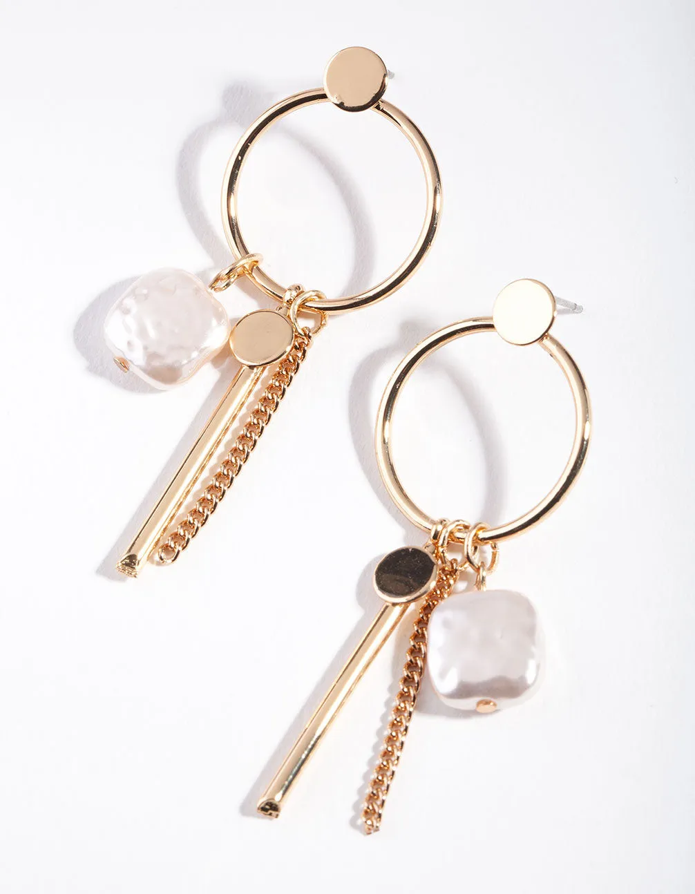 Gold Pearl Tassel Drop Earrings