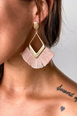 Gold Statement Earrings with Pink Tassel